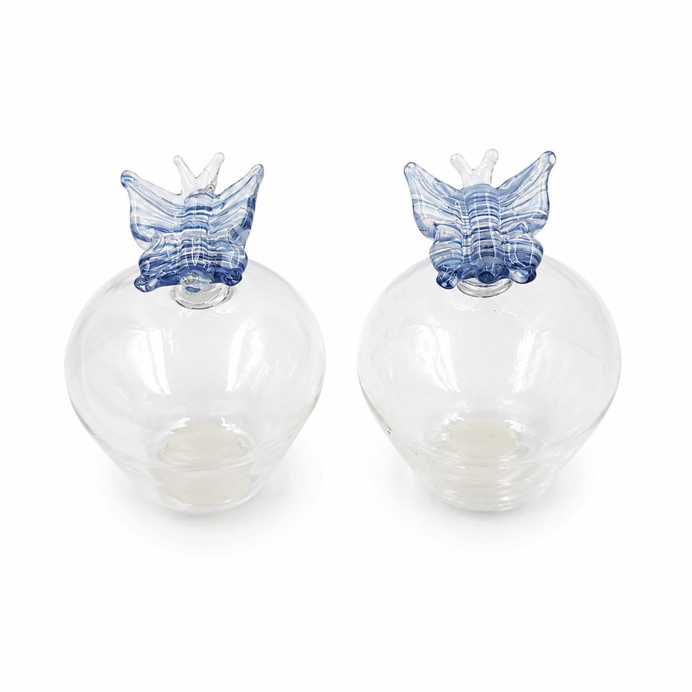 Blue Butterfly Crystal Clear Glass Salt Pepper Shaker Set  Cottagecore 90s